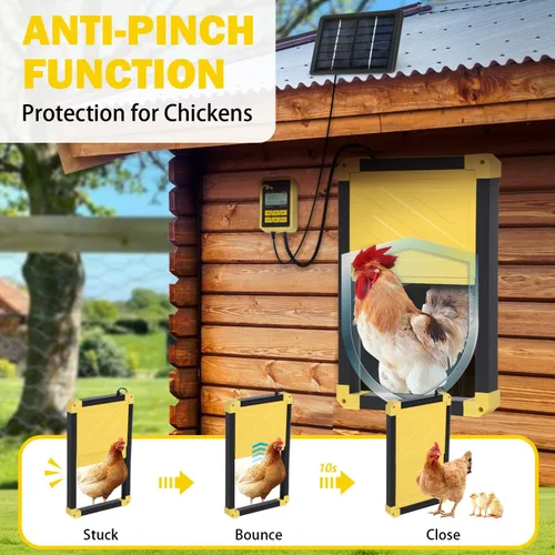 Vista 3 de Aivituvin Puerta automática de gallinero con calefacción, abridor automático resistente a la intemperie para gallineros/carreras de patos, modos