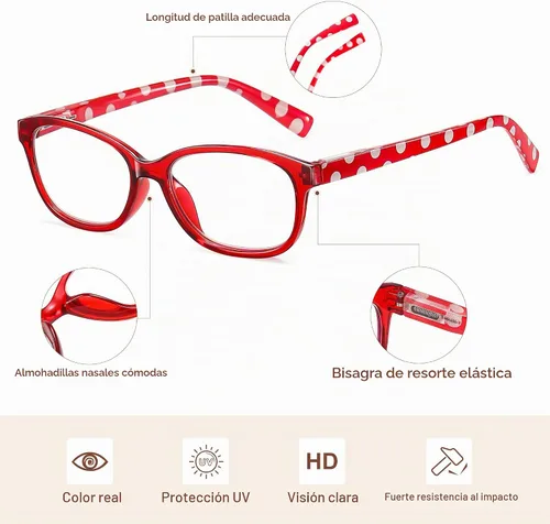 Vista 4 de EYEGUARD - Gafas de lectura con lunares de moda para mujer, 4 pares con bisagra de resorte Lente de lectura normal C1