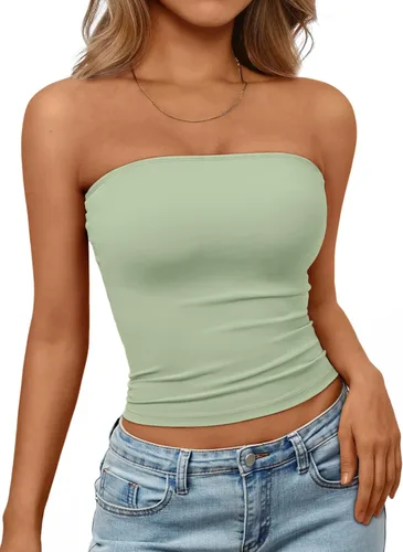 Vista 31 de Trendy Queen Top corto bandeau sin tirantes para mujer Blanco