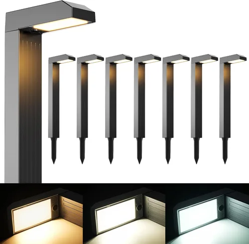 Vista 7 de COXSENI Paquete de 6 luces solares para caminos al aire libre, 3 colores en 1, iluminación de paisaje brillante con modos blancos fríos/cálidos/luz