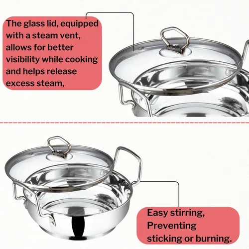 Vista 7 de Vinod Utensilios de cocina para inducción Kadai con tapa plateada 2 litros