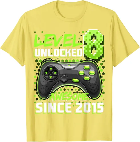 Vista 69 de Level 8 Unlocked Awesome 2015 Video Game 8th Birthday Boy T-Shirt, Negro