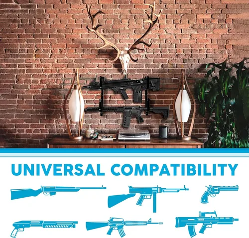 Vista 6 de Soporte de pared para rifles, estante de acero de 13 pulgadas para rifles, escopetas y pistolas, ganchos de almacenamiento de armas de fuego