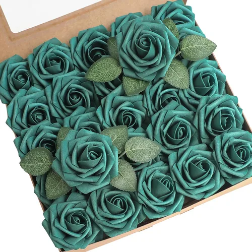 Vista 52 de Floroom Flores artificiales, 25 piezas de rosas falsas de espuma dorada antigua de aspecto real con tallos para ramos de boda DIY, centros de mesa