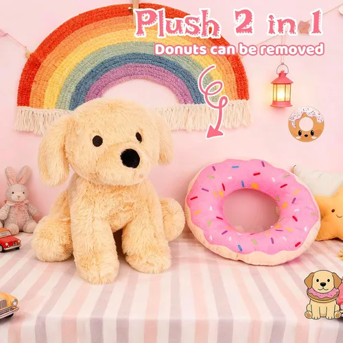 Vista 3 de Labradoodle - Juguete de peluche para perro, de 8 pulgadas, con dona extraíble, para niños y niñas, súper suave, peluche, lindos peluches