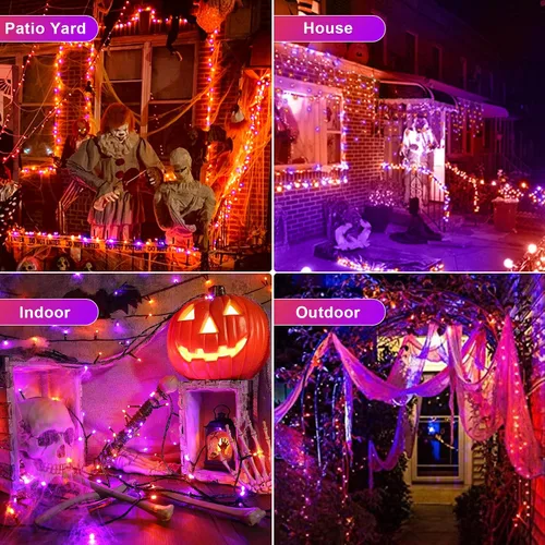Vista 7 de Chuya - Cadena de luces LED para Halloween de 105 pies; tira de 300 luces LED de color naranja y morado, con enchufe de extremo a extremo