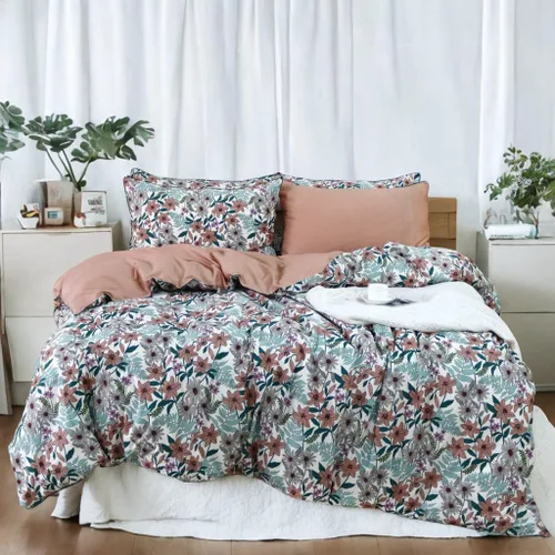 Vista 23 de Helthep Funda de edredón floral tamaño Twin, 100% algodón, con estampado de flores rosas, funda de edredón vintage botánica con hojas verdes, funda