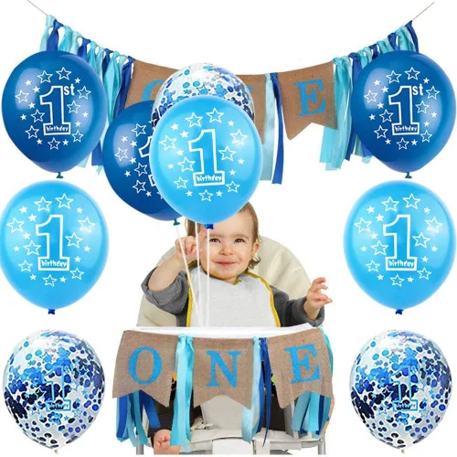 Vista 3 de BEISHIDA Globos de confeti de cumpleaños para el primer niño, decoraciones de primer cumpleaños, globos grandes de látex de 12 pulgadas, globos