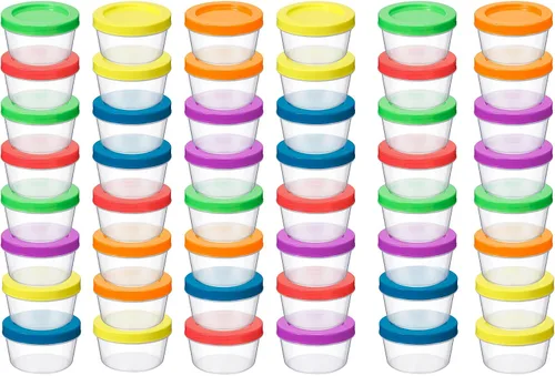 Vista 7 de Tanlade 24 recipientes pequeños de plástico de 7 onzas con tapas, reutilizables, para almacenamiento en congelador, caja de almuerzo, microondas