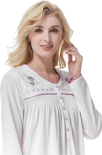 Vista 5 de Keyocean - Camisón para mujer, 100% algodón, suave, cálido, cómodo, ropa de dormir y descanso para otoño e invierno