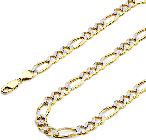 Vista 21 de Wellingsale Cadenas Figaro de oro macizo de 14 quilates (opciones seleccionadas)