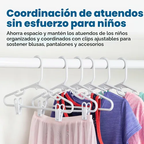 Vista 4 de Honey Can Do Perchas de ropa para niños con clips, paquete de 18 HNG-09047 Blanco