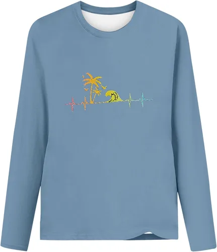 Vista 4 de Sudadera vintage para mujer, manga larga, cuello redondo, sin botones, camisetas básicas, sin capucha, blusa, túnicas
