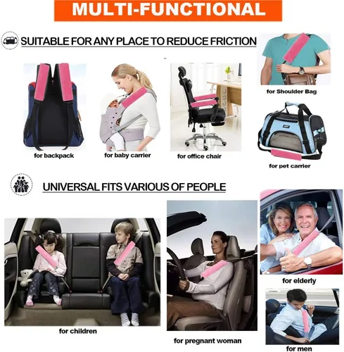 Vista 6 de 2 piezas de almohadillas de hombro para cinturón de seguridad de auto, de felpa suave, protectoras, para conducir cómodamente (Rosa)