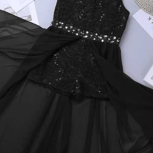 Vista 6 de Daenrui Vestido largo de encaje floral para niñas y niñas, con cuello halter, para baile de boda, fiesta de baile