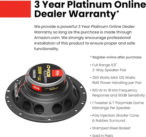 Vista 2 de BOSS Audio Systems CH6520B - Altavoces para puerta de automóvil de 6.5 pulgadas, 250 vatios máximo (par), coaxial, 2 vías, rango completo, 4 ohmios