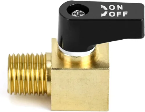 Vista 2 de QWORK Válvula de compresor de aire, paquete de 2, mini válvula de bola de latón, válvula de cierre NPT macho x NPT hembra de 1/4 pulgadas