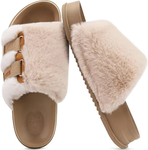 Vista 3 de KuaiLu Pantuflas ortopédicas para mujer con soporte de arco, sandalias acolchadas suaves para mujer, sandalias de moda con punta abierta, de piel