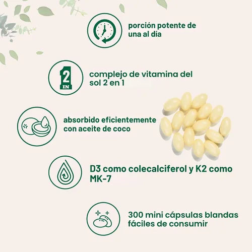 Vista 4 de Micro Ingredients Vitamina D3 5,000 UI + K2 MK-7 100 mcg, 300 cápsulas blandas Aceite de coco virgen Apoyo óseo, inmune y cardíaco 2 en 1