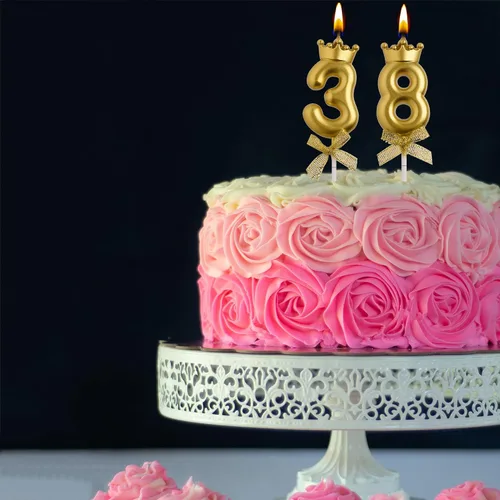 Vista 4 de Velas de cumpleaños número 38 y 83, velas doradas de cumpleaños con número 83 y 38 años, decoraciones de fiesta de cumpleaños, regalos para mujeres