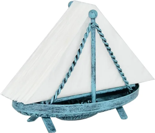 Vista 10 de OwlGift Servilletero en forma de velero de metal, dispensador de toallas de papel de mesa, estante clasificador de cartas de correo, almacenamiento