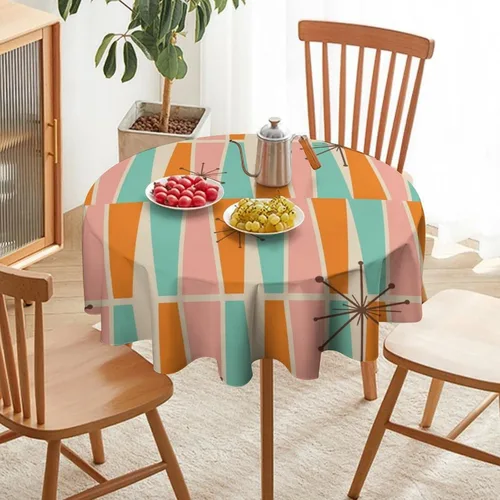 Vista 6 de Mantel retro moderno de mediados de siglo, diseño de colores retro de los años 50, resistente al agua, mantel lavable para cocina, comedor, fiesta