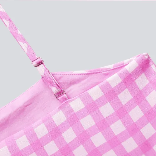 Vista 4 de Vestido a cuadros rosa para niñas, disfraces de cosplay con accesorios de 4 a 14 años