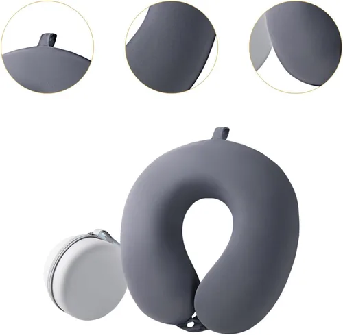 Vista 3 de Memory Foam Travel Neck Pillow with Ice Silk Cover,Dark Gray