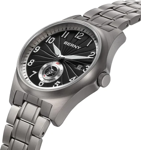 Vista 3 de BERNY Reloj automático de titanio para hombre, relojes de pulsera clásicos de titanio completo