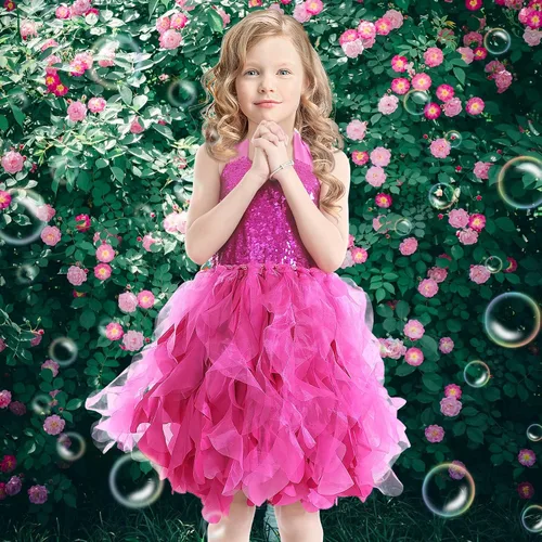 Vista 4 de Vestido tutú para niñas, traje de cumpleaños, vestido de fiesta de tul con lentejuelas brillantes para niñas, baile de graduación, tenis, concurso