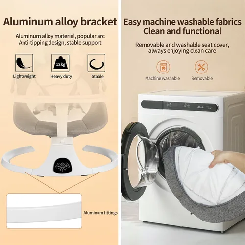 Vista 6 de Columpio de bebé para bebés, columpio infantil Bluetooth con altavoz de música, pantalla táctil Bluetooth/función de sincronización de control