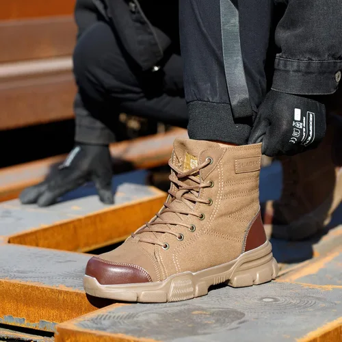 Vista 7 de SUADEX botas con puntera de acero para hombre, botas militares de trabajo, zapatos de trabajo indestructibles para mujeres, deportivos, puntera