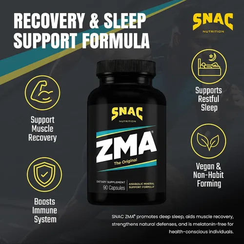 Vista 2 de SNAC ZMA El suplemento original de recuperación y sueño, promueve la recuperación muscular, apoyo inmunológico y sueño reparador con zinc, magnesio