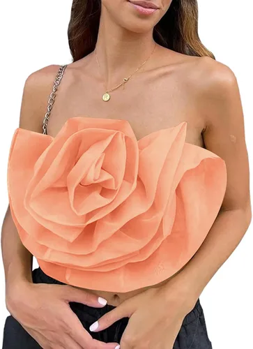 Vista 2 de LYANER Camiseta corta sexy de tubo de flores 3D para mujer, sin tirantes, sin tirantes, para fiesta