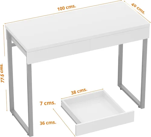 Vista 2 de GreenForest Escritorio de tocador con 2 cajones, escritorio blanco brillante para dormitorio, mesa de maquillaje con espacio de almacenamiento