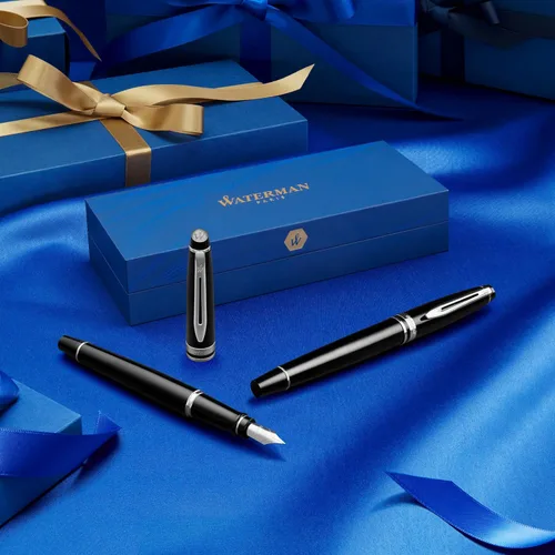 Vista 7 de Pluma estilográfica profesional de acero inoxidable con detalles dorados WATERMAN, Negro