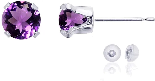 Vista 50 de Aretes de tuerca de plata de ley 925 chapados en oro de 14 quilates macizo, oro amarillo, blanco o rosa de 0.236 in Amatista