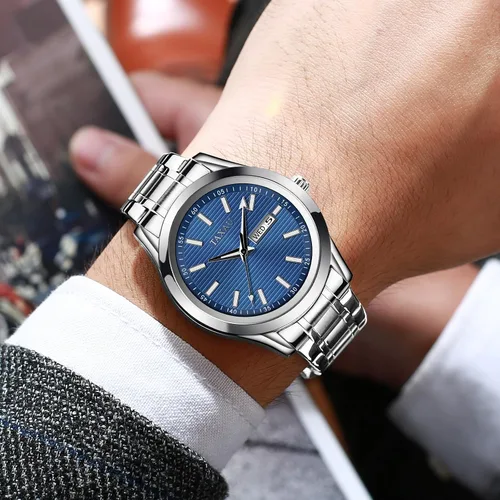 Vista 2 de Taxau Reloj minimalista para hombre, reloj de cuarzo de acero inoxidable para hombre con fecha, reloj clásico de cara grande impermeable para hombre