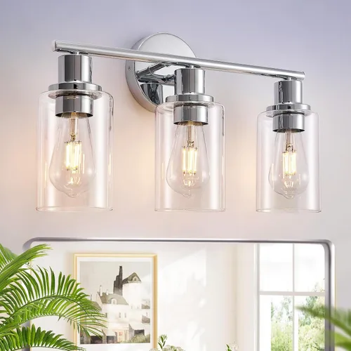 Vista 28 de [Usado] DLLT Lámparas de Baño de 3 Luces: Luces de Tocador Modernas de Níquel con Bombillas E26 - Lámpara de Pared de Baño con Pantalla de Vidrio