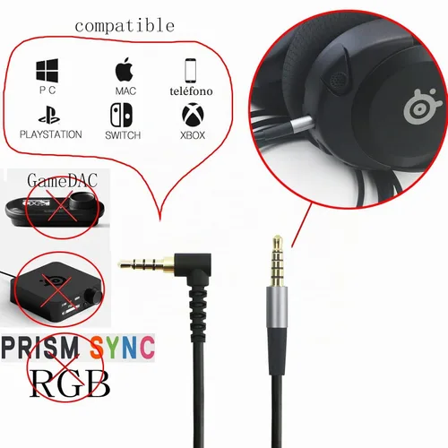 Vista 3 de NewFantasia Cable de audio de repuesto de 0.138 in 5 polos macho compatible con SteelSeries Arctis Nova 1, 1X, Pro, 7, 7X, 1P auriculares