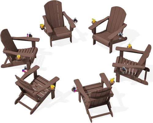 Vista 34 de SERWALL Silla Adirondack plegable, Silla Adirondack HDPE con textura de madera - gris Compuesto de HDPE, impermeable, grano de madera, taza