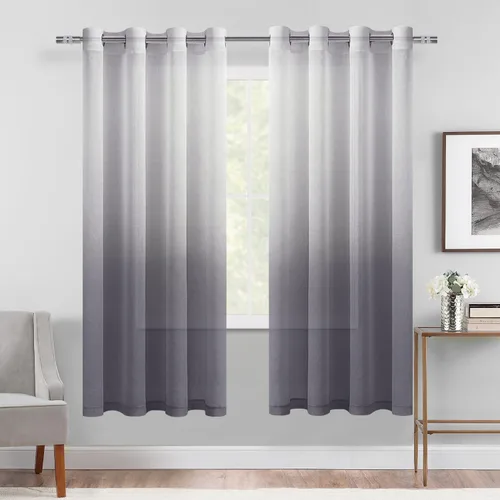 Vista 48 de DWCN Cortinas Transparentes Ombré - Cortinas de Lino Sintético con Gradiente Semi Voile con Ojales en la Parte Superior para Dormitorio y Sala