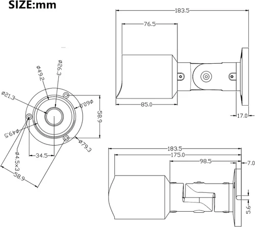 Vista 4 de 5MP PoE IP Bullet Cámara de seguridad con lente de 0.1 in (negro)