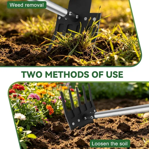 Vista 4 de Herramientas de jardín 2 en 1, herramienta de extracción de malezas de 17-58 pulgadas con mango largo, mango resistente, azada de jardín y rastrillo
