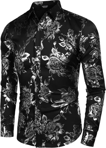 Vista 3 de COOFANDY Camisa de botones con estampado de flores de lujo para hombre