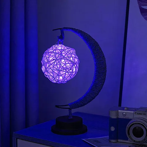 Vista 14 de Lámpara lunar encantada, lámpara LED colgante de luna, luz nocturna conmemorativa, adorno de Navidad para el hogar (manzana morada)