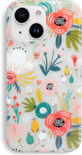 Vista 13 de J.west Funda compatible con iPhone 14 para mujer, bonito diseño floral femenino, patrón kawaii de flores silvestres en acuarela para niñas