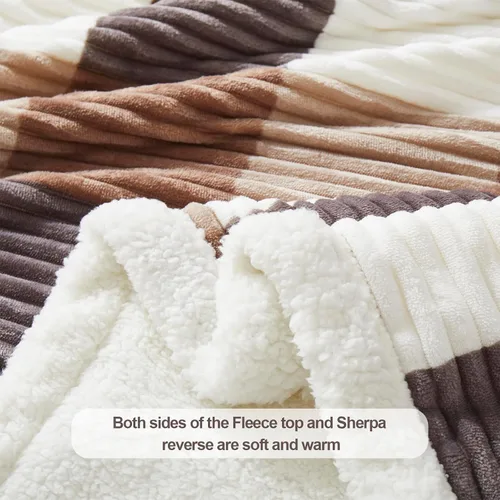 Vista 4 de PU MEI Manta Sherpa Individual a Cuadros Gruesa para Cama, 60"*80" Franela Súper Suave Difusa Forro Polar Reversible Terciopelo Afelpado Manta