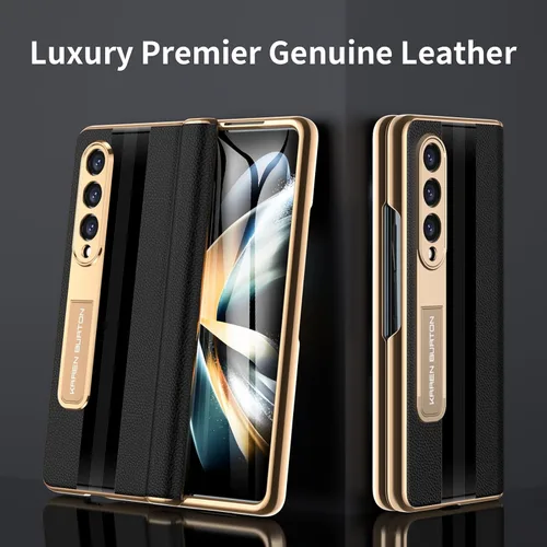 Vista 2 de Funda para teléfono Samsung Galaxy Z Fold 4 [piel auténtica de lujo Premier] [Protección de bisagra de cuerpo completo]