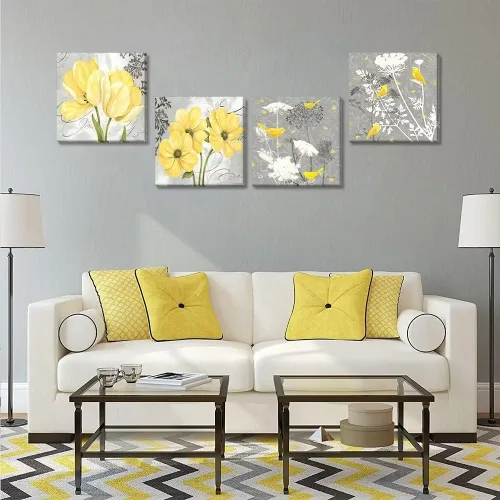 Vista 28 de Wall HDQ Arte de pared de flores para baño, dormitorio, sala de estar, decoración de pared azul y naranja, pintura floral, lienzo impreso, imagen